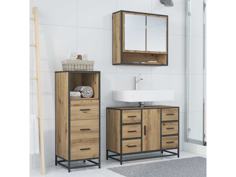  Ensemble de mobilier de salle de bain 3 pc chêne artisanal cf64302  - Conforama D
