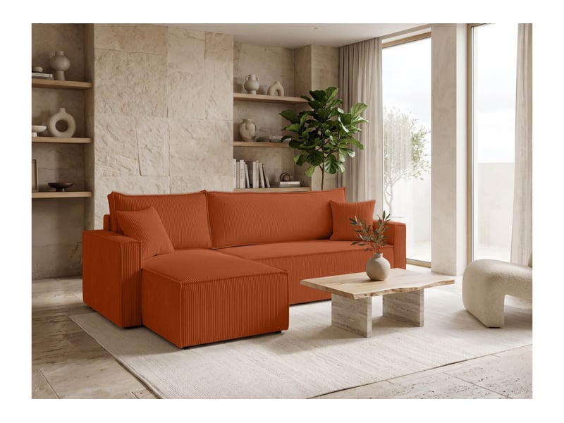  Farah - canapé d'angle reversible convertible 4 places accoudoirs slim velours cotelé  - Conforama B