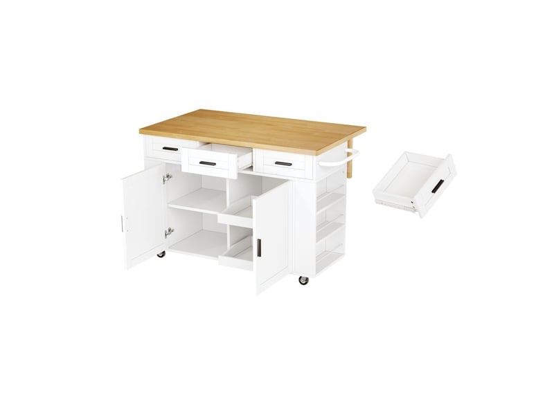  Desserte de cuisine 4570 x 84 cm plan de travail rabattable rangement fermé module poubelle organiseur coulissant tiroir prises électriques roulettes meuble de cuisine  - Conforama E