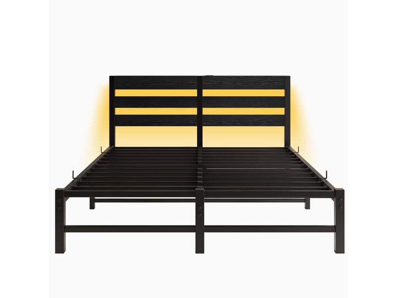 Lit 140 x 190 cm avec éclairage led rgb et ports usb noir - Conforama A