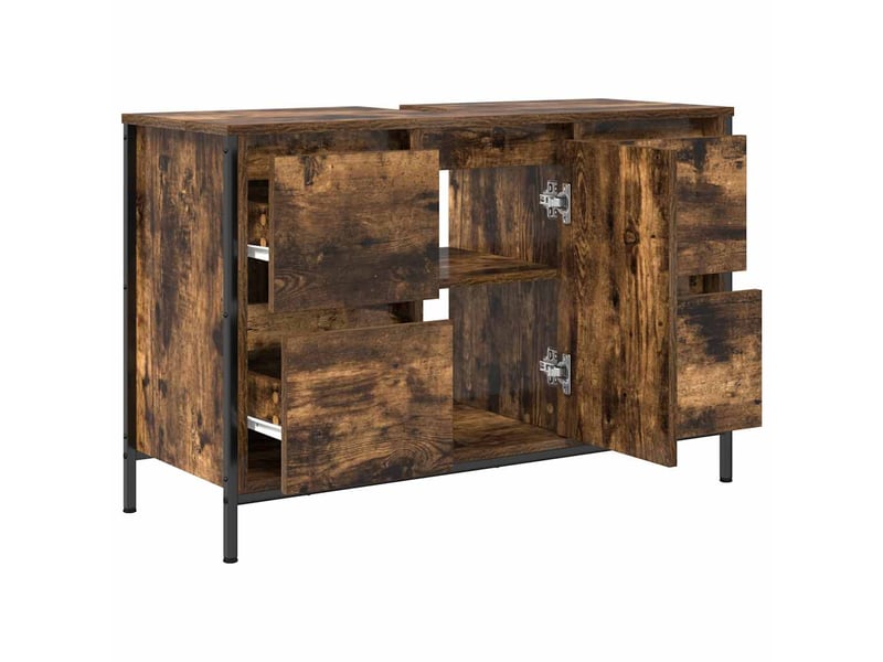  Meuble sous-évier, meuble de rangement avec tiroirs chêne fumé 90x34.5x60 cm  - Conforama E