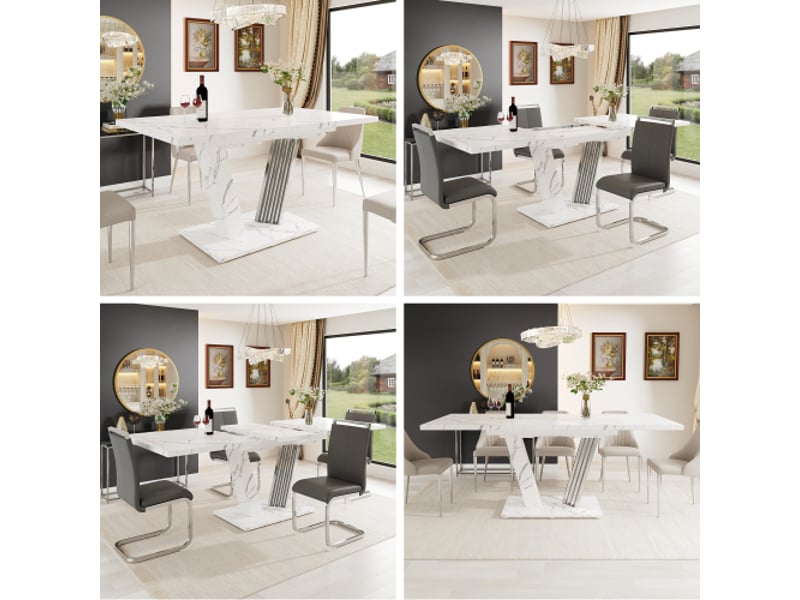  Table extensible en marbre 120-160 x 80 x 76 cm, rallonge papillon, pieds en éventail, cuisine et salon  - Conforama E