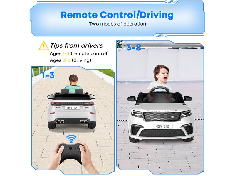  Voiture électrique pour enfant 12 v, 2 places, ceinture de sécurité, télécommande parentale, mp3, led, 3-8 ans – blanc PTO_0YRTX0AW - Conforama B