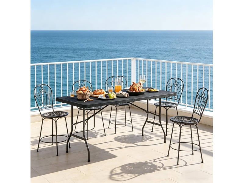  Table de balcon pliante 180x74x70 cm plateau lisse métal noir  - Conforama B