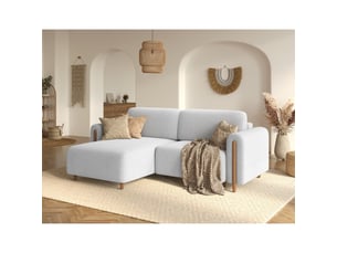 Canapé d'angle convertible arvessa blanc alpin chenille – angle gauche avec coffre