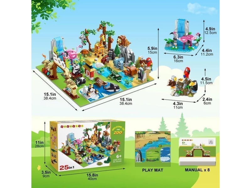  Kit de construction zoo savage 25 en 1 25 animaux 8 habitats avec tapis de jeu 38 x 38 cm 151498_AABBG01049_6_DROPFR - Conforama E