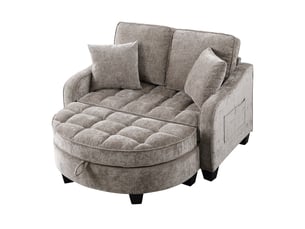 Canapé convertible 2 en 1 marron avec pouf coffre, tissu respirant et bois d’eucalyptus