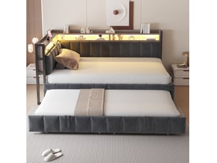 Lit gigogne 90x190/200 cm OKWISH coloris gris