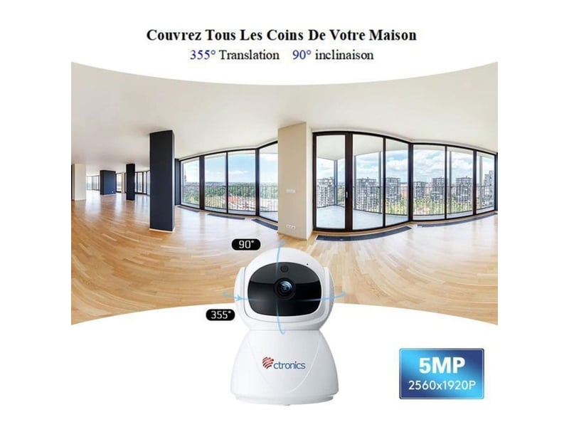  Camera wifi interieur 5mp ptz 360 detection humaine vision nocturne blanc  - Conforama B