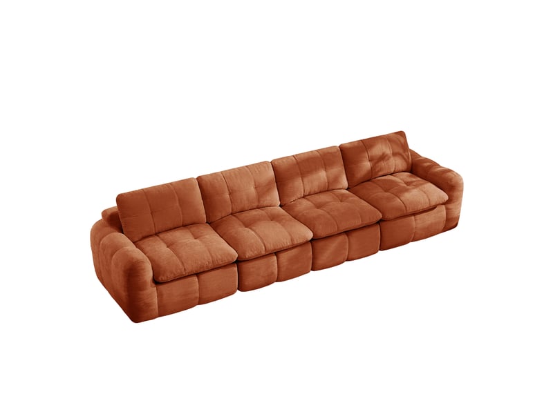 Canapé 4 places, revêtement en tissu chenille, sans assemblage, rouge orangé  - Conforama A