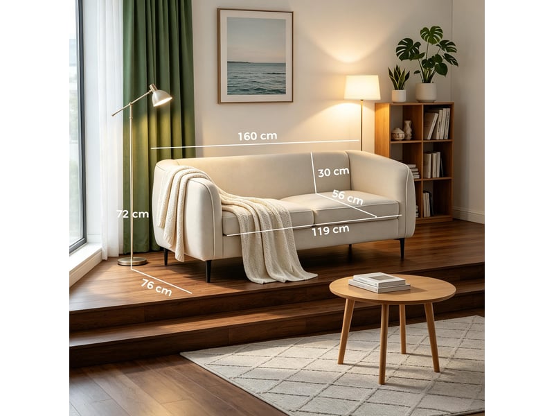  Canapé 2 places corda, beige, design courbé, loveseat moderne, canapé convertible, style accent  - Conforama C
