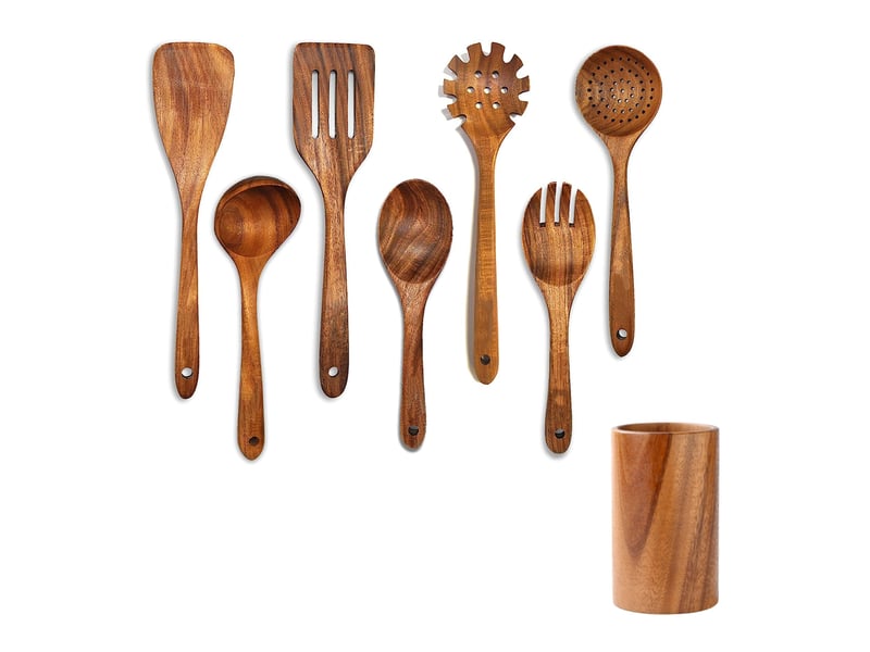 Set de 7 ustensiles de cuisine,meulva,30x13x6 cm,bois de teck,brun - Conforama A