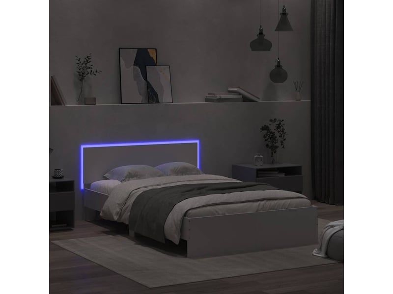  Lit double- lit adulte -  cadre de lit avec led sans matelas blanc 135x190 cm  - Conforama C