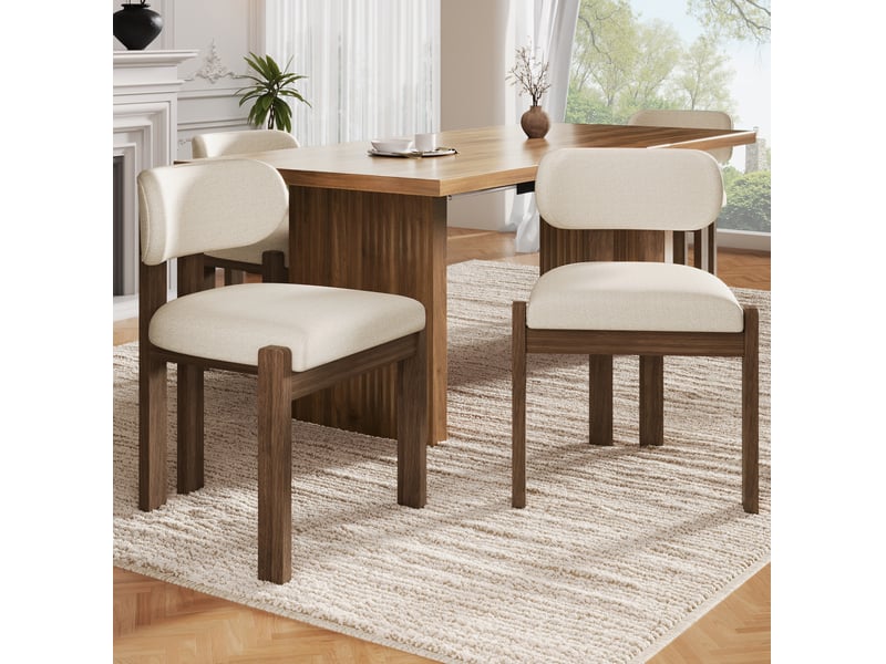  Lot de 4 chaises de salle à manger 54x54x79 cm noyer et écru, bois et tissu bouclé, assise 49,5 cm  - Conforama B