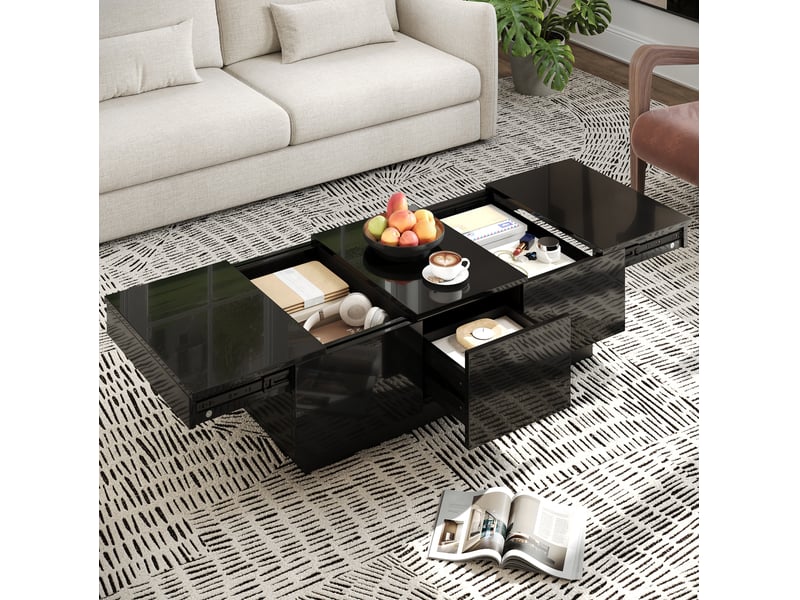  Table basse 100x50x31 cm, moderne, tiroirs coulissants, rangement astucieux, pour salon, panneau de particules, noir  - Conforama B