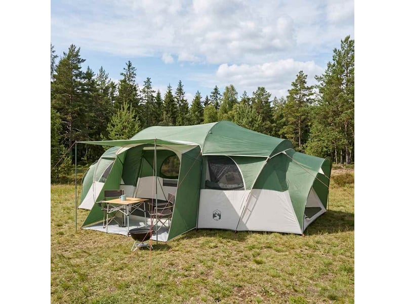  Tente de camping, tente familiale avec auvent imperméable 10 personne vert shl58285  - Conforama B