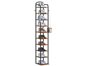 Étagère de rangement verticale à 10 niveaux, étagères réglables en hauteur, marron
