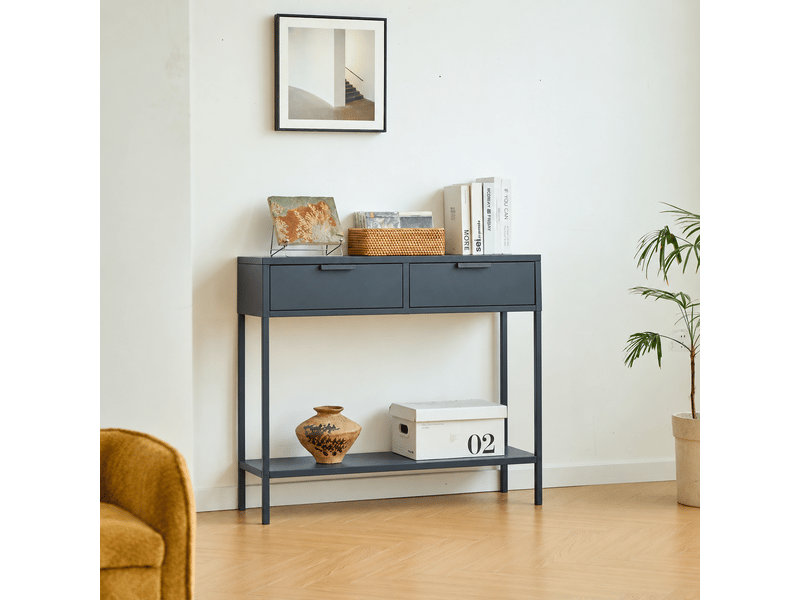  Nordlys - table console en métal 2 tiroirs metal bleu  - Conforama B