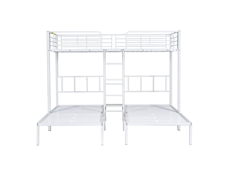  Lit superposé triple 90x200 cm, lit trio enfant et ado gain de place avec échelle et bureau, métal 3 couchages, blanc  - Conforama D