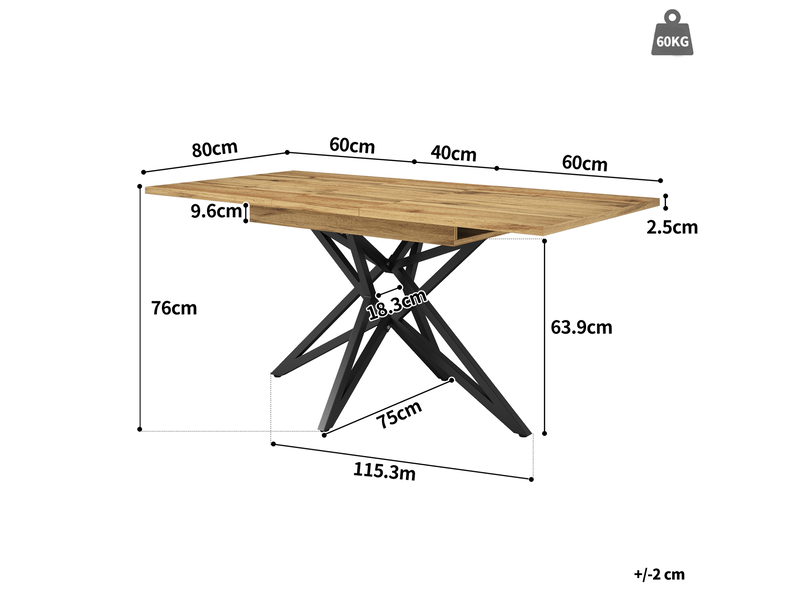  Table à manger extensible, 120-160x80x76 cm, repas, salle à manger, plateau mdf et bois, piètement métal, coloris noir  - Conforama C