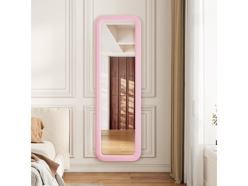 Miroir sur pied 160x50 cm rose,miroir décoratif ,grand miroir mural avec cadre en flanelle,verre trempé,chambre et salon - Conforama D