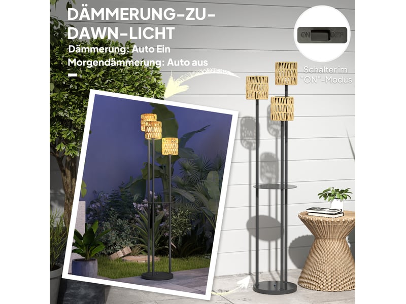  Lampe solaire extérieure 37x37x144 cm trois lumières style bohème jaune  - Conforama E