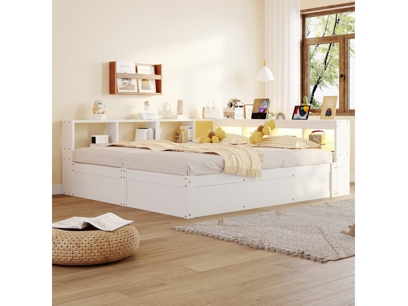  Modenvie lit gigogne 90180x200 cm - led, rangements et prises intégrées, sans matelas - blanc  - Conforama E