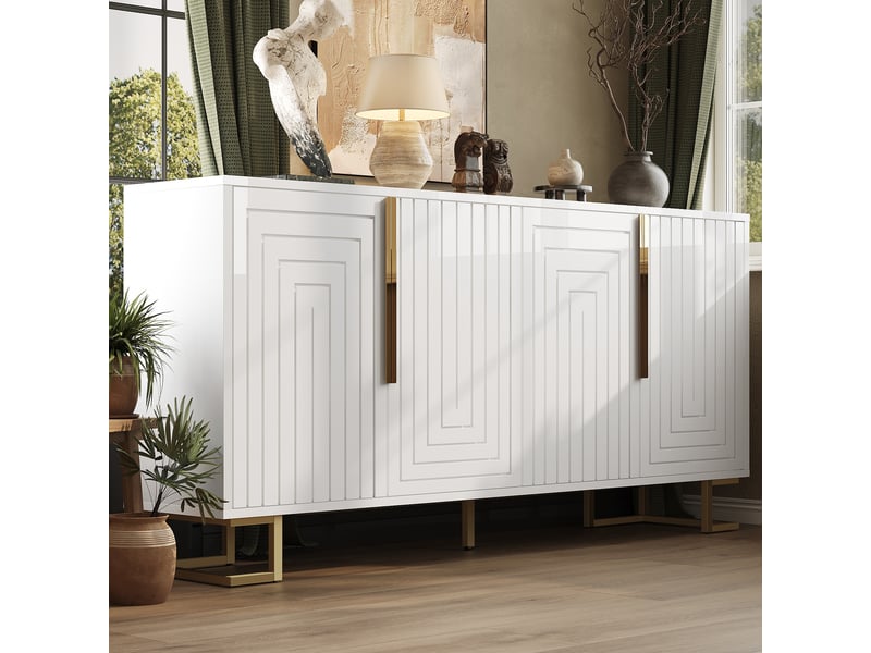  Buffet 2 portes et 4 compartiments de rangement pour salle à manger en mdf 152×40×75 cm blanc  - Conforama B