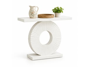 Table console 100 x 30 x 79 cm blanche en mdf et métal, structure géométrique pour entrée et salon