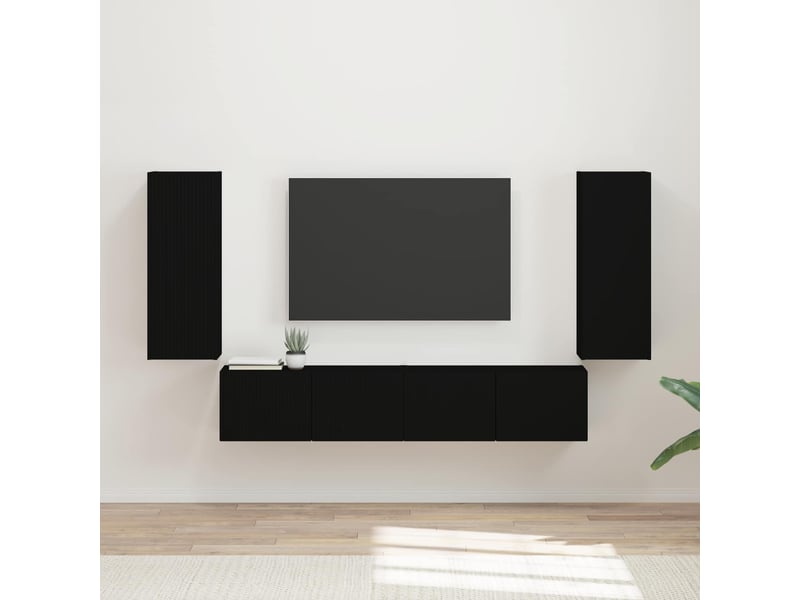  Ensemble de meuble tv - banc tv - meuble de rangement mural 4 pcs noir bois d'ingénierie  - Conforama B