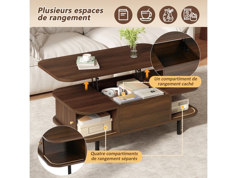  Table basse relevable avec rangement, mdf aspect noyer, 101 x 51 cm  - Conforama R