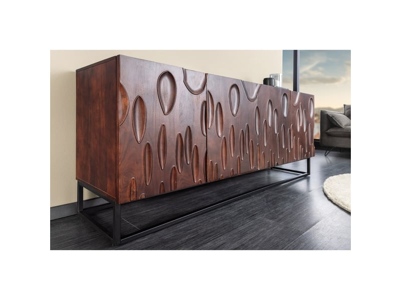  Buffet 175 cm 4 portes bois massif acacia noyer foncé – collection origin  - Conforama B