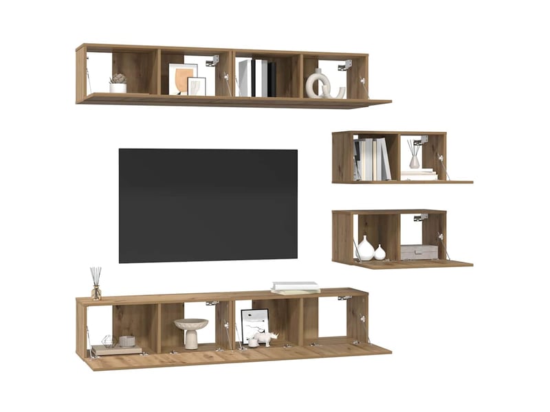  Ensemble meuble tv - banc tv - meuble de rangement 6 pcs chêne artisanal bois d'ingénierie  - Conforama C