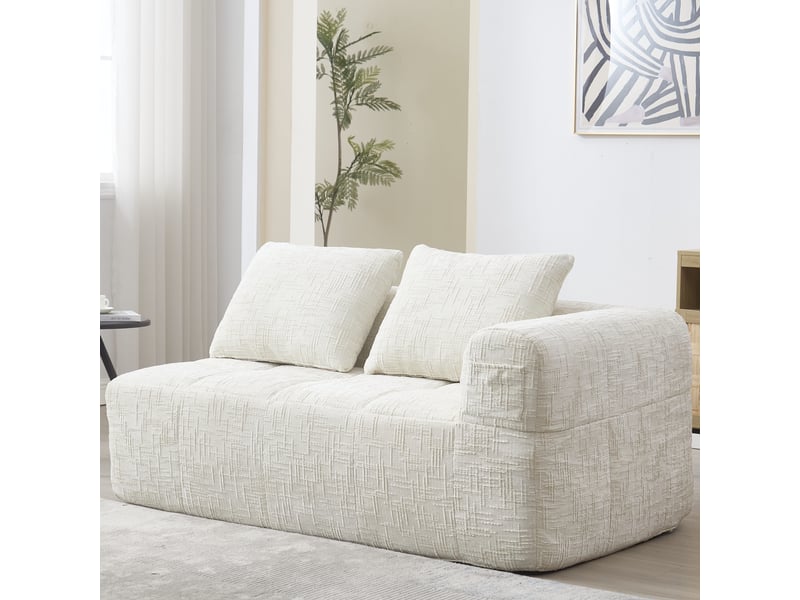  Canapé 2 places tissu en chenille douce avec coussins,canapé avec poches latérales,canapé modulable,design moderne beige 158x90x60cm - Conforama E