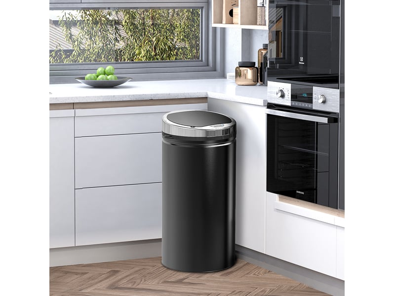  Poubelle automatique ulevr à capteur 42 l avec couvercle, seau intérieur amovible, acier inoxydable noir, 30,5 x 30,5 x 68 cm  - Conforama B