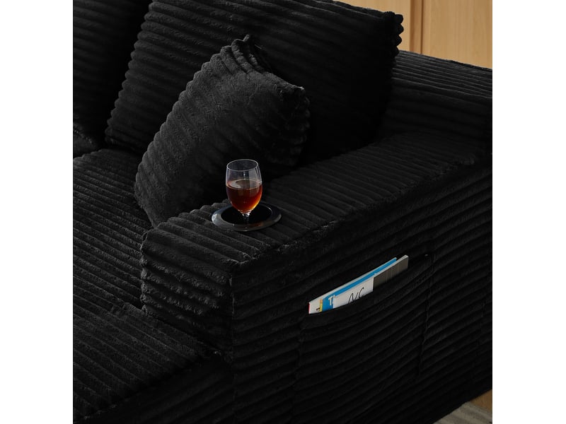  Canapé modulaire en u 339x168x82cm, assise généreuse, style épuré, montage simplifié, confort, velours côtelé, noir  - Conforama D