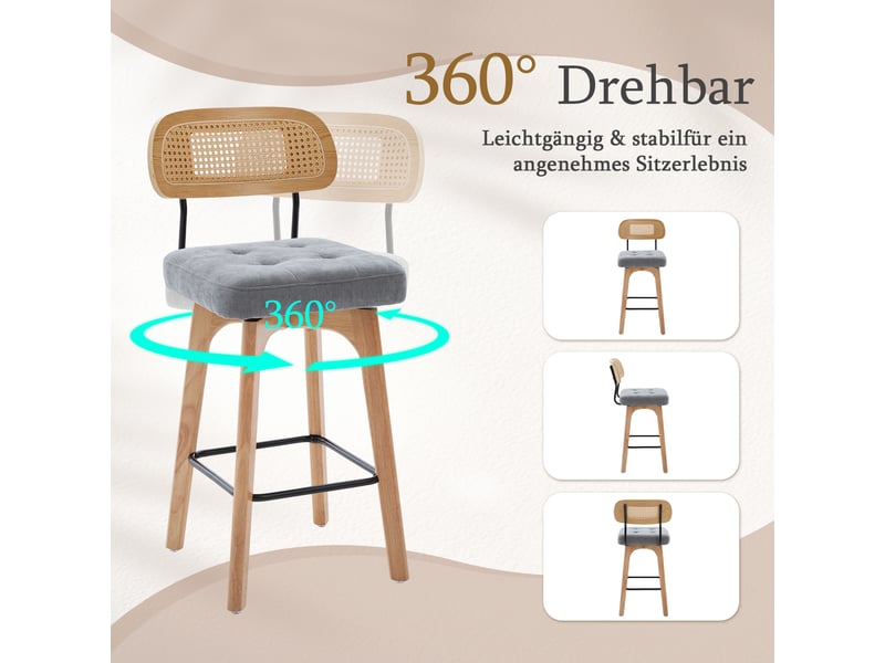 Fauteuil de salon - ensemble de 2 tabourets de bar pivotants à 360°, tabourets de bar de cuisine et de petit-déjeuner, gris - Conforama E