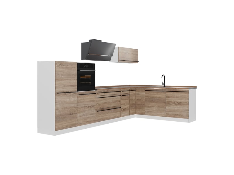 Vicco cuisine en angle, sonomablanc, 347 x cm plan de travail chêne doré - Conforama A