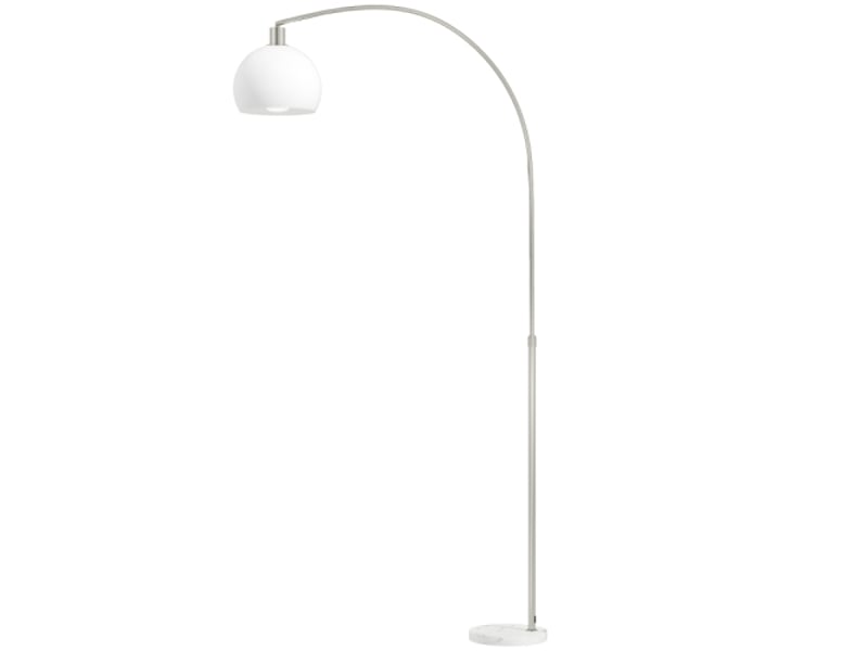  Lampadaire à tête courbée, blanc, socle en marbre, abat-jour plastique, interrupteur au pied  - Conforama A