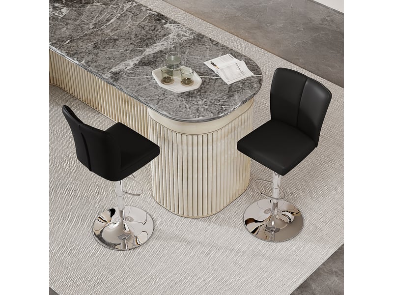  Lot de 2 - tabouret de bar réglable - 44 x 41 x 95,5-117,5 cm-noir et argent - en pu avec fonction pivotante à 360° et socle chromé  - Conforama E