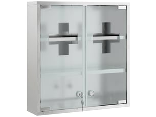 Armoire à pharmacie murale avec portes en verre verrouillables 2 clés, étagères de rangement, 46 x 12 x 48 cm, argenté
