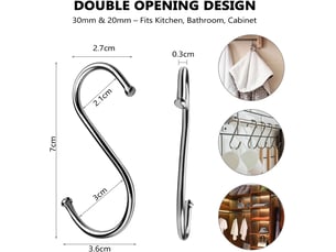 Lot de 20 crochets en s en acier inoxydable, de suspension robustes pour cuisine et salle de bain, rangement multifonction anti-corrosion, gris