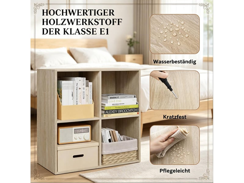 Étagère cube de rangement 59,6 x 59,8 x 29 cm – chêne clair – 4 compartiments ouverts, style nordique - Conforama D