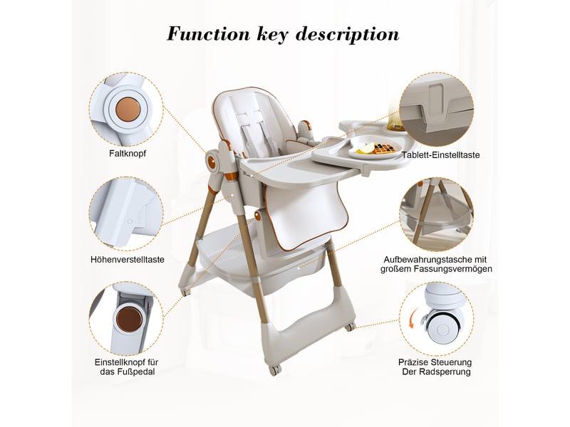 Chaise haute bébé réglable,53x76x95 cm,pliable avec plateau amovible,blanche - Conforama D
