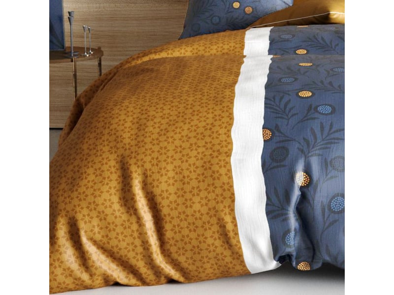  Parure housse de couette 260x240cm + 2 taies motif graphique bleu et jaune 100% coton - orbal ORBAL - Conforama D