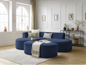 Canapé d'angle gauche fixe BOBOCHIC ROUSSEAU 5 places Tissu Bleu foncé