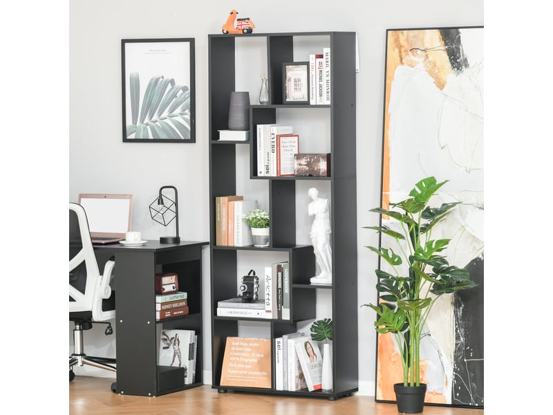  Bibliothèque étagère zig zag design contemporain 70l x 24l x 178h cm panneaux particules noir  - Conforama D