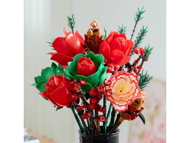  771 pièces bouquet de roses rouges en blocs de construction, fleurs à monter, décoration maison et bureau, cadeau  - Conforama E