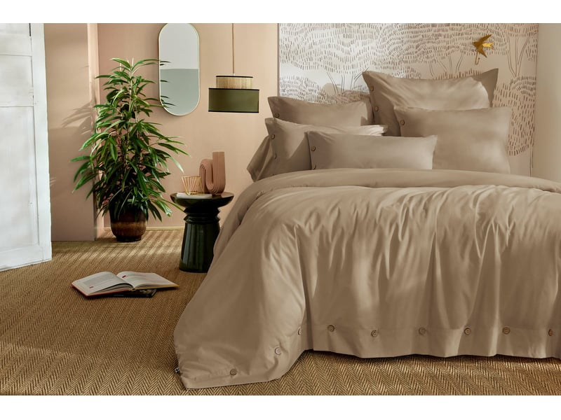  Housse de couette 240 x 220 cm + 2 taies 65 x 65 cm 100% percale de coton 120 fils perrine ficelle  - Conforama B