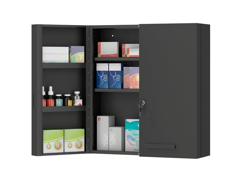  Armoire à pharmacie verrouillable à 2 portes et 6 étagères, noire  - Conforama A